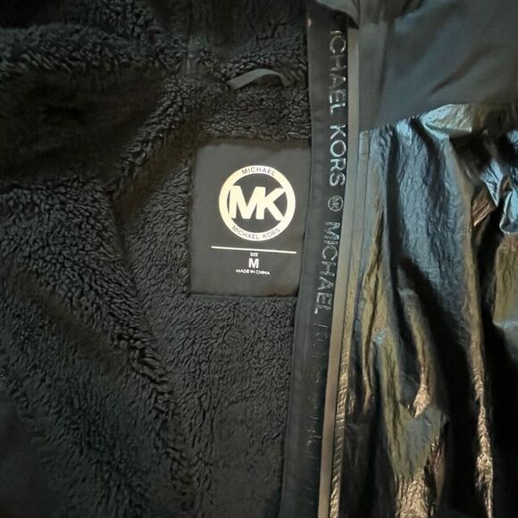 NWOT Michael Kors Womens Parka Coat Medium Black Drawstrings Lined Winter Clean! - Picture 2 of 10